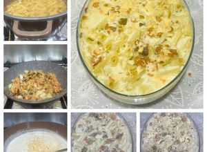 صورة لوصفة معكرونه بالجمبري والفطر والبشاميل