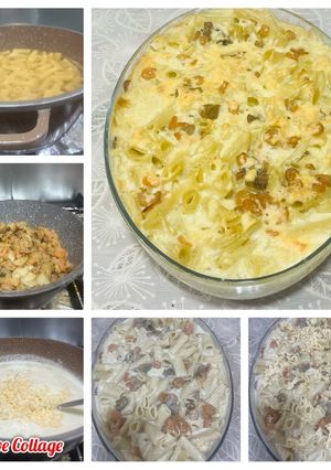 صورة لوصفة معكرونه بالجمبري والفطر والبشاميل