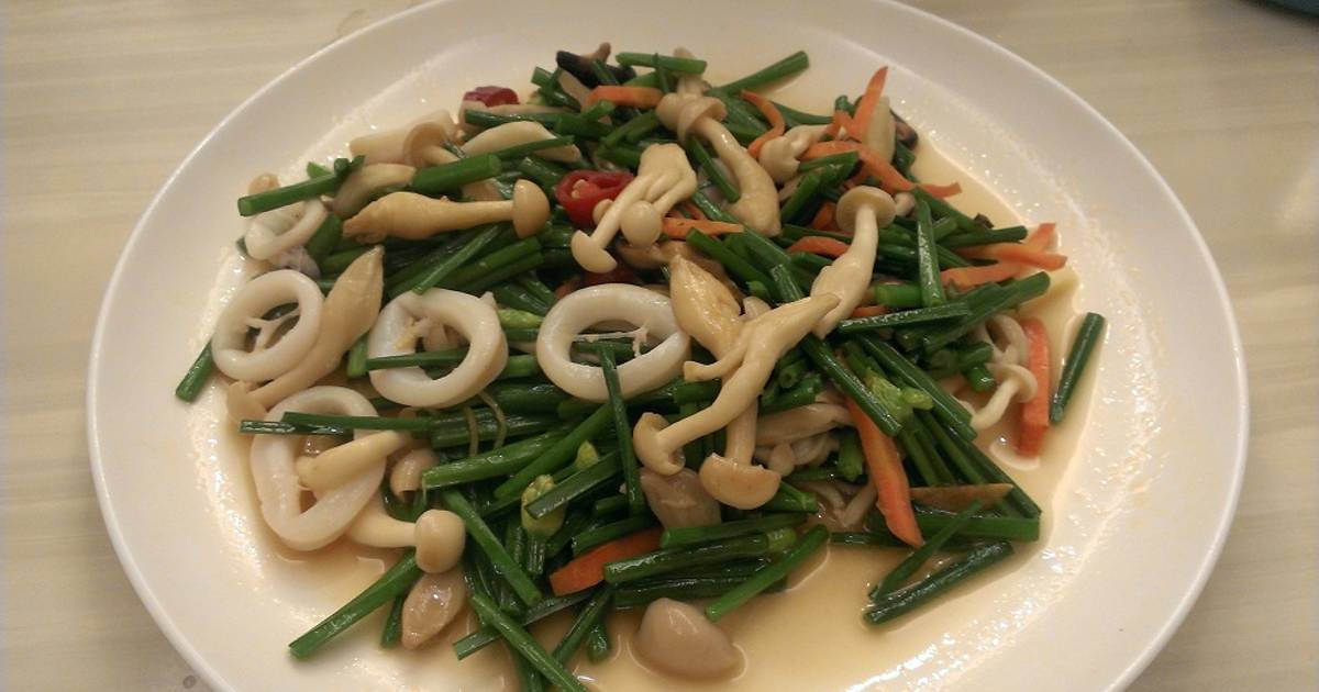 好菇多多 韭菜花炒花枝雪白菇食譜by 秀媽 Cookpad
