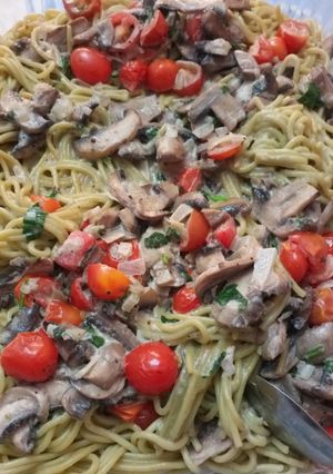 Una foto de Fideos con champignones