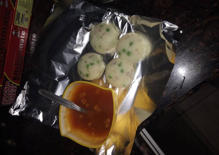 Easy Cheap Dinner Rava idli with tomato soup