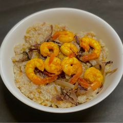 A picture of Chingri Malai Bhuni Khichudi.