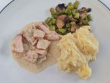 Creamy Salmon with Mashed Potato and Sauteed Mushroom Asparagus