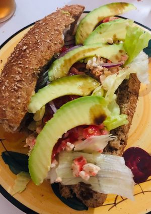 A picture of Crab sandwich with whole wheat bread.