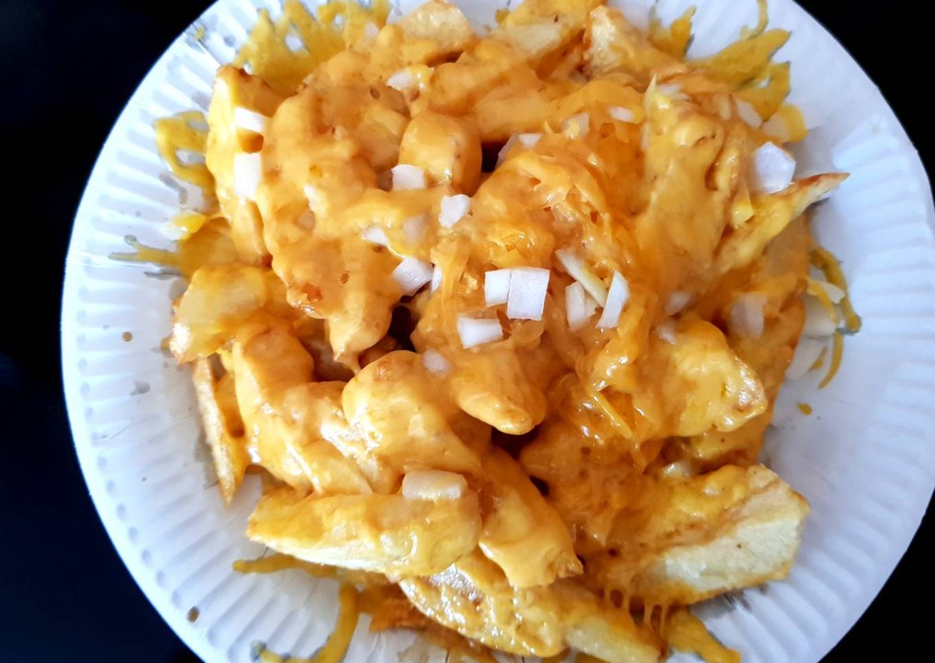 My Deep Fried Chips with Melted Cheese,Onion And Worester Sauce