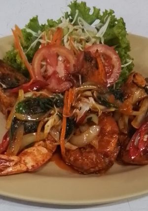 รูปของ กุ้งทอดราดซอสน้ำพริกเผา