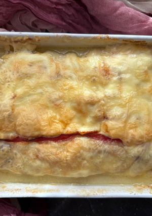 Tepsis többsajtos csirkemell recept fotója