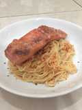 Spaghetti Aglio Olio with Grilled Salmon