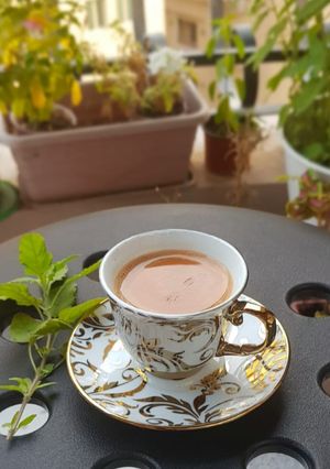 A picture of Tulsi mint ginger tea.