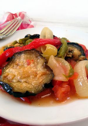 A picture of Escalivada (Catalan Roasted Vegetable Salad).