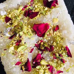 A picture of Rose coconut Halwa.