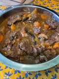 Bœuf bourguignon revisité à la patate douce, carottes, navets et champignons