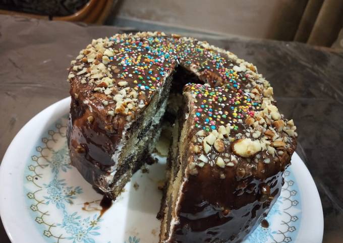 Recipe of Speedy Eggless choco vanilla cake