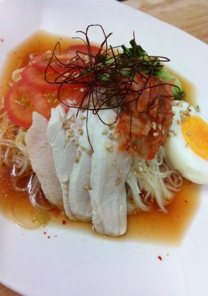 A picture of Cold Somen Noodles Korean-Style with Ramen Soup Base.