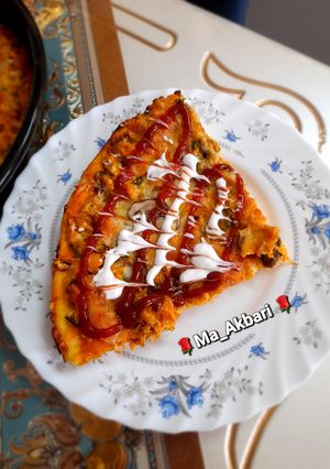عکسی از دستور 🎀پیتزا با مرغ و قارچ
