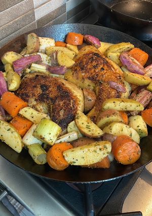 Foto de Coxas assadas com sopa de cebola