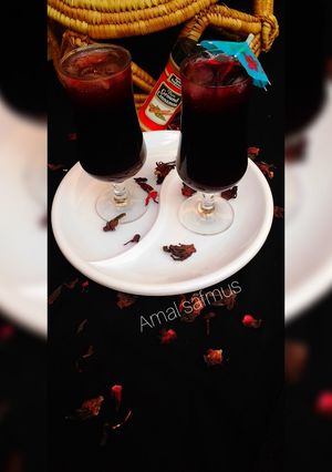 A picture of 5 ingredients cinnamon hibiscus drink.