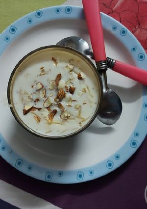 A picture of Jawe ki Kheer with Dry fruits.