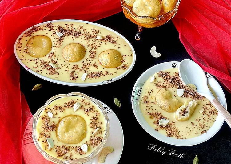Easiest Way to Make Super Quick Homemade Chocolate filled rasgulla in chilled custard