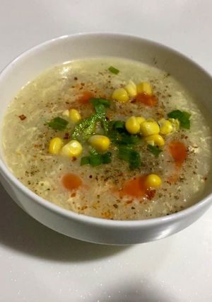 A picture of Chicken corn soup.