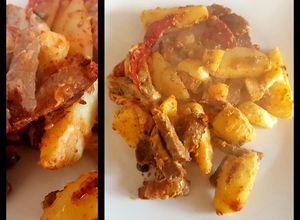 Una foto de Salteado de carne y papas, con alcaparras