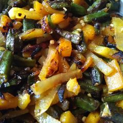 A picture of Okra potato pumpkin stir fry.
