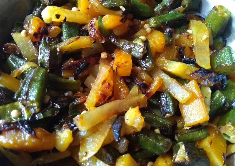 Recipe of Any-night-of-the-week Okra potato pumpkin stir fry