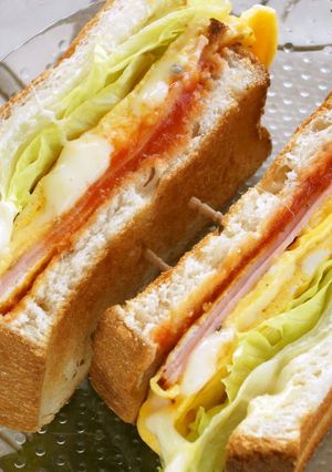 A picture of Ham and Egg Sandwich for Lunch or Bento.