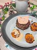 Tournedos with Foie Gras Sauce and Sweet Potato Millefeuille