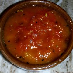 A picture of Tomato aam papad dates chutney.