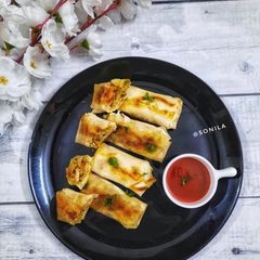 A picture of Crispy pan fried chicken spring roll.