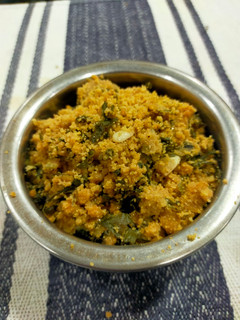 A picture of Amaranth Subzi with Maize Flour.