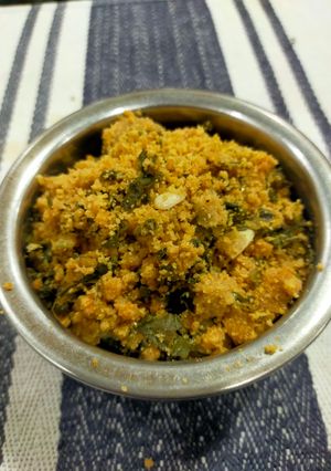 A picture of Amaranth Subzi with Maize Flour.