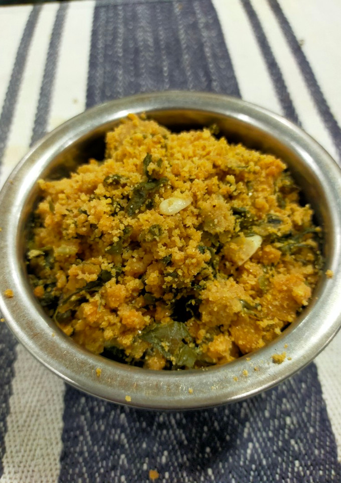 A picture of Amaranth Subzi with Maize Flour.