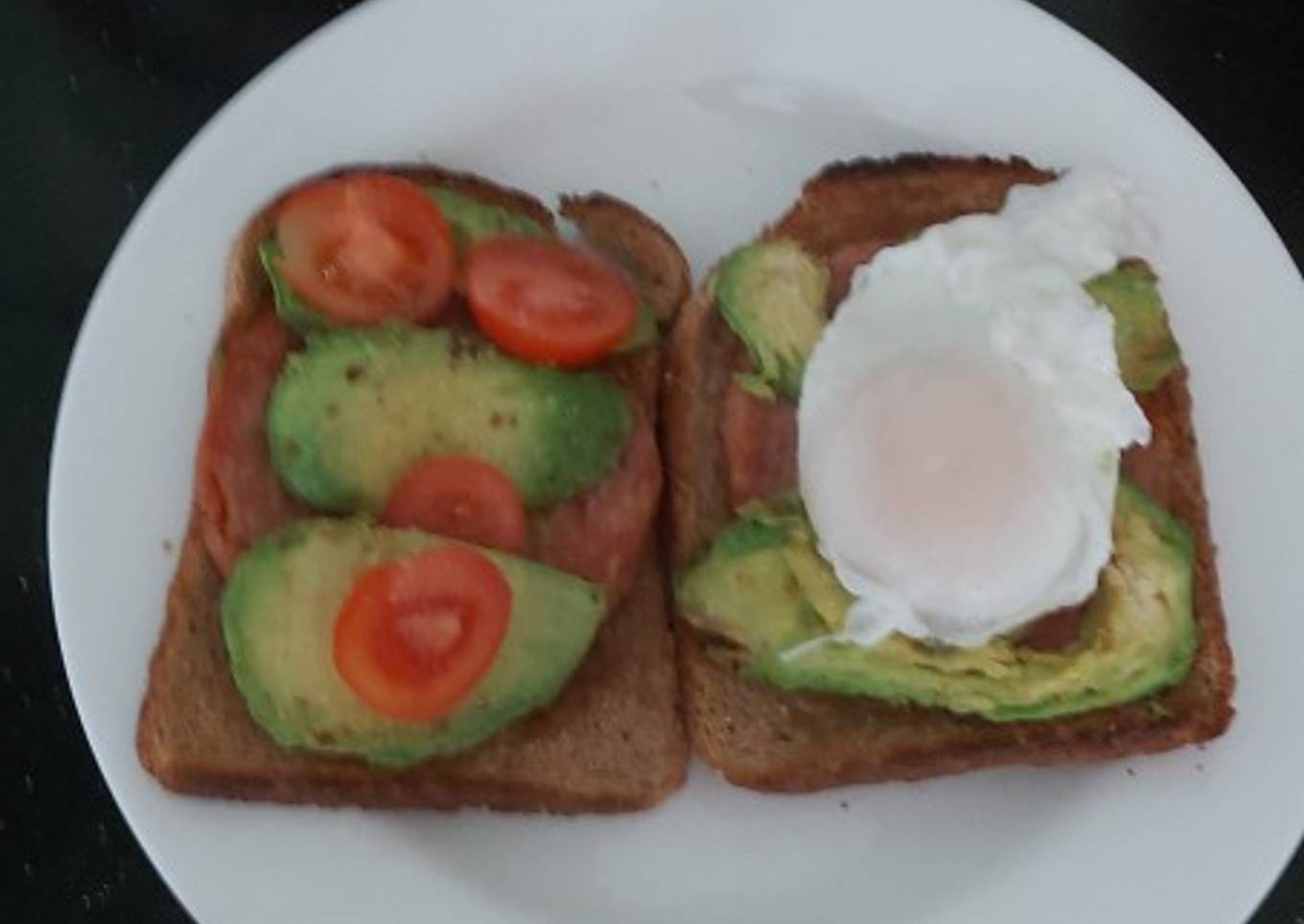 My Grilled Chopped Pork, Avocado,Tomato & Poached Egg on Toast