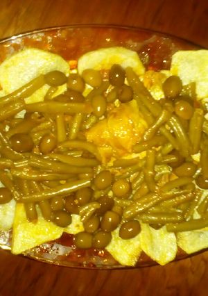 صورة لوصفة لوبيا خضراء بالزيتون وبطاطا رووووعة