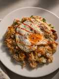 Chinese Sausage Rice with Fried Egg