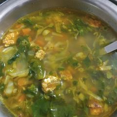 Vegetable soup with egg drops A picture of Vegetable soup with egg drops.