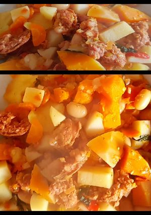Una foto de Guiso de otoño con porotos de manteca y chorizo #Mercado
