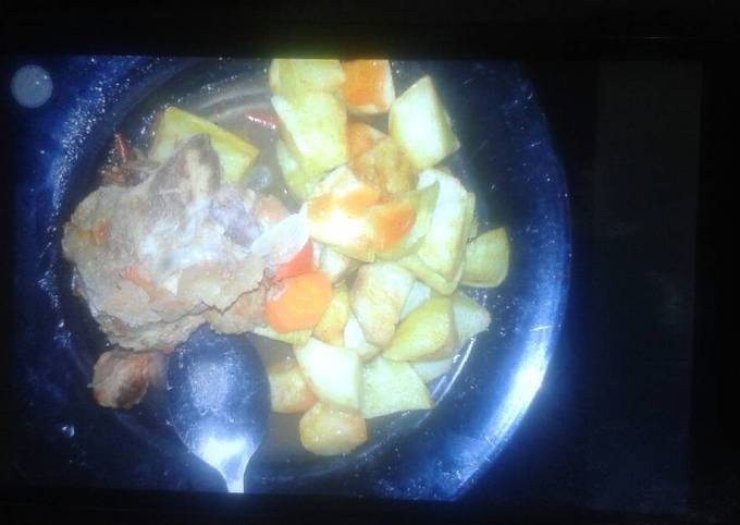 Roast potatoes and beef stew