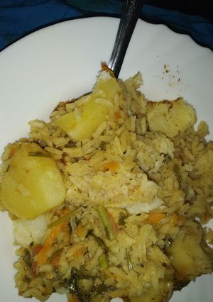 A picture of Spicy fried rice and potato #myuniquericerecipe #authorsmarathon.