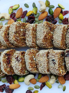 A picture of Dates and nuts roll.