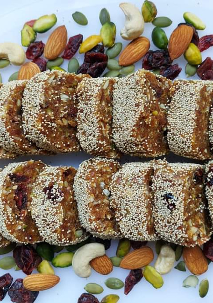 A picture of Dates and nuts roll.