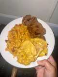 Arroz mamposteado, ny strip y tostones