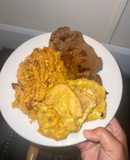 Arroz mamposteado, ny strip y tostones
