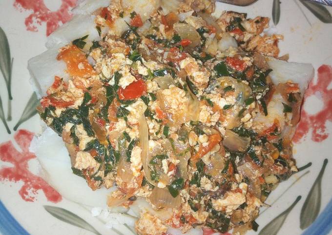 Easiest Way to Make Ultimate Boiled yam with vegetable egg sauce