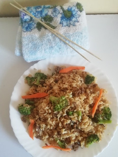 A picture of Mexican Broccoli & ground beef rice#my unique rice recipe.
