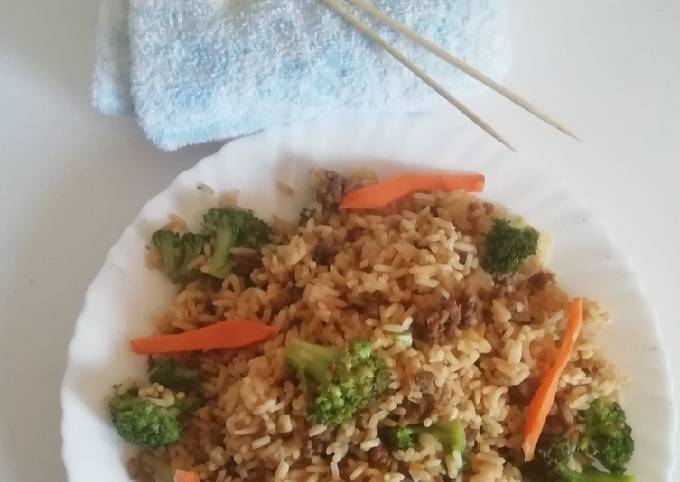 Mexican Broccoli & ground beef rice#my unique rice recipe