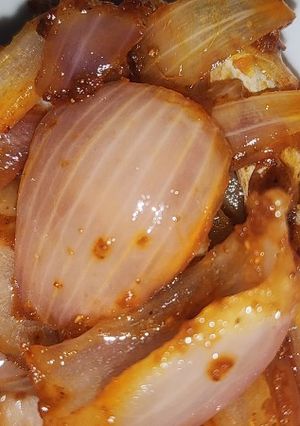 A picture of Simple onion fry with mutton masala powder.