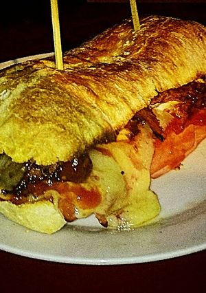A picture of Tex's Chicken & Ham Toastie 🐔🐷🍞.